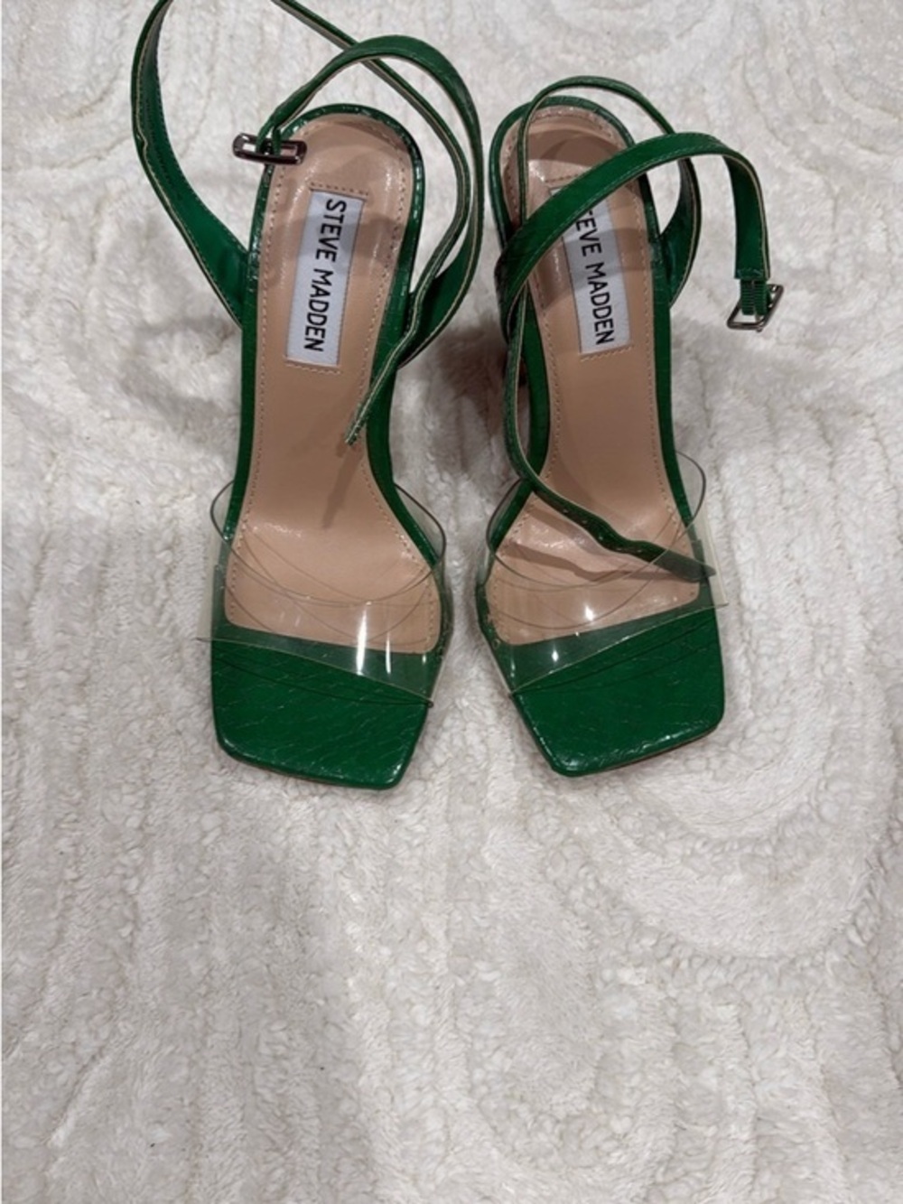 Steve Madden Emerald Green Clear Strap Square Toe Heels